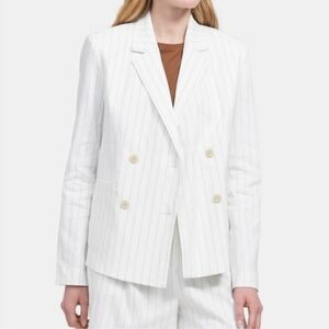 NWOT Theory Double-Breasted Striped Blazer in White/ Ivory. Size 6